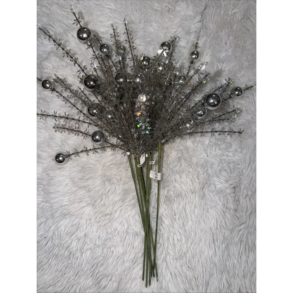 Pier 1 Imports Silver Ornament Snowflake Christmas Floral Stems 23in SKU 2545672
